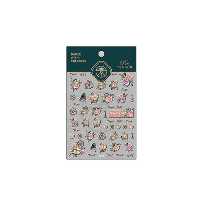 Vintage Clock & Rose Nail Stickers – Time Flies Gear and Bird Designs (53)