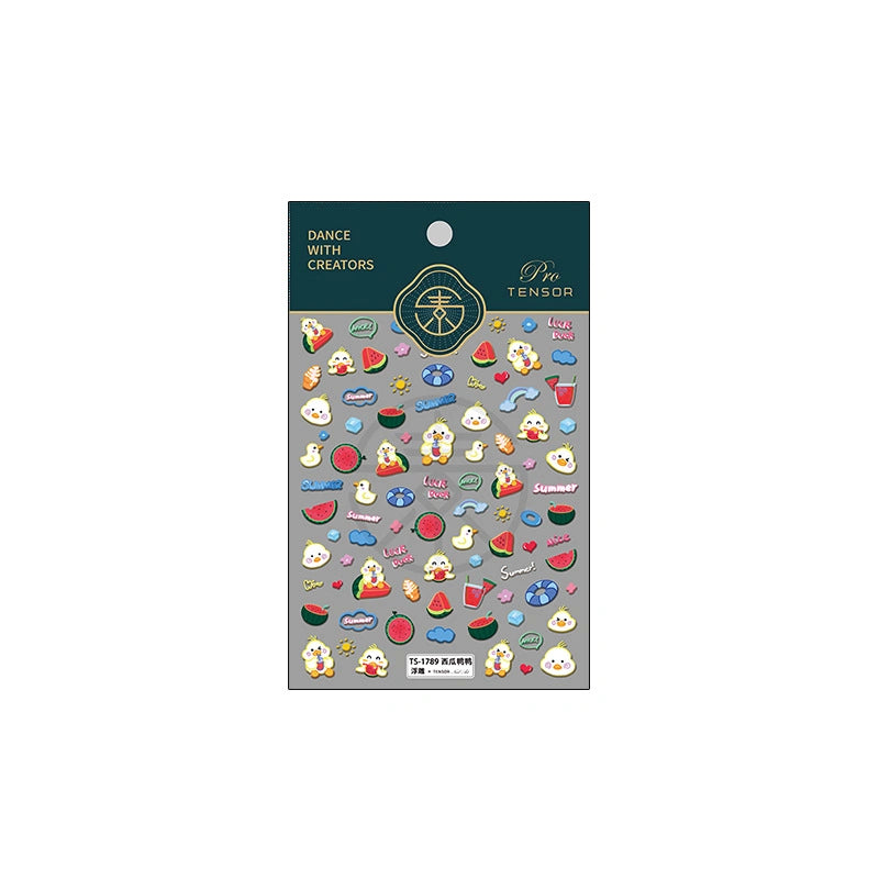 Summer Duck & Watermelon Nail Stickers – Fun Beach Style (55)