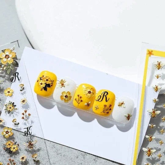 5D Bee And Flowers Nail Stickers