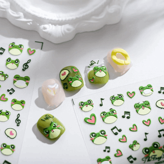 5D Frog Nail Stickers, Cartoon Nail Decals, Musical Notes Nail Stickers (183) - TensorNailArt