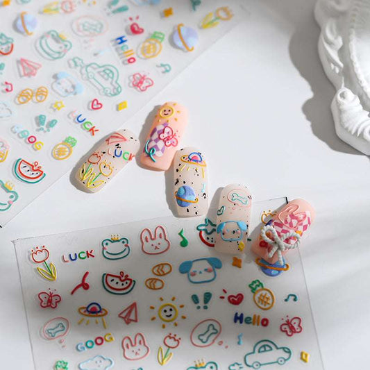 5D Graffiti Nail Decal, Cute Nail Stickers, Frog Embossing Nail Art (71)