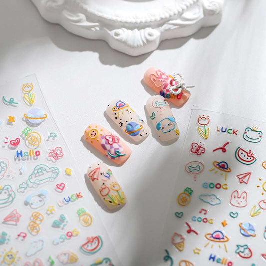 5D Graffiti Nail Decal, Cute Nail Stickers, Frog Embossing Nail Art (71)