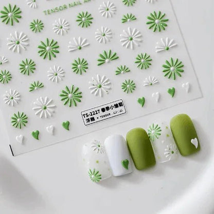 5D Green Daisy Nail Stickers