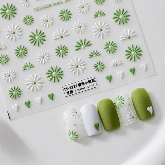 5D Green Daisy Nail Stickers