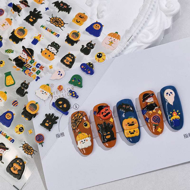 5D Halloween Nail Sticker, Pumpkin Nail Art Stickers, DIY Nails (215) - TensorNailArt