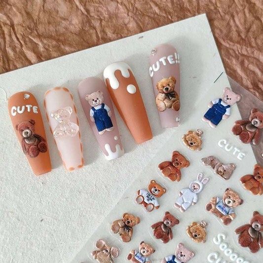 5D Hug Bear Nail Stickers, Cute Cartoon Nail Decal Art (125)