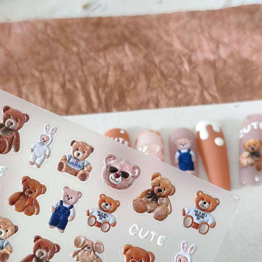 5D Hug Bear Nail Stickers, Cute Cartoon Nail Decal Art (125)