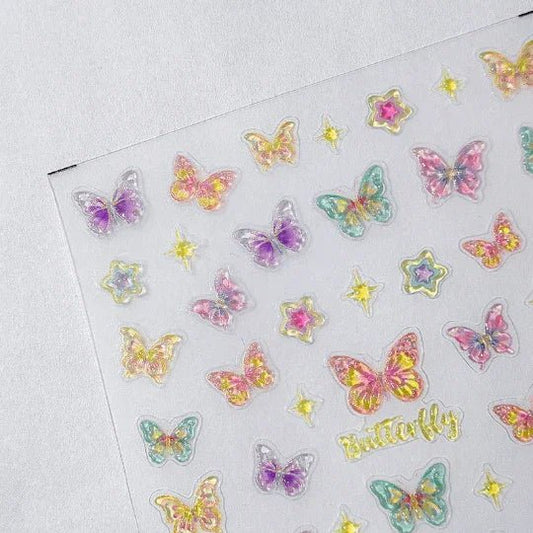 5D Jelly Butterfly Nail Stickers, Star Nail Stickers, Embossed Nail Decal Art (388) - TensorNailArt