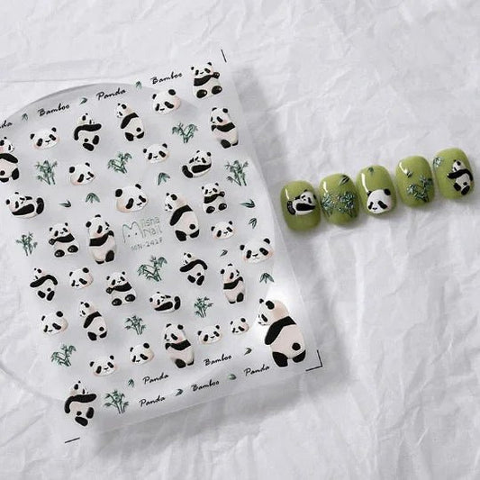 5D Panda Nail Decal, Bamboo Nail Decals, Animals Cartoon Nails Art Stickers (239) - TensorNailArt