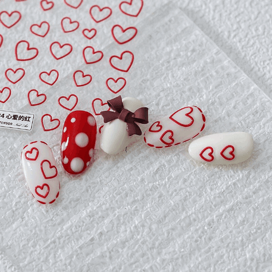 5D Red Heart Nail Stickers, Cute Nail Decals (434) - TensorNailArt