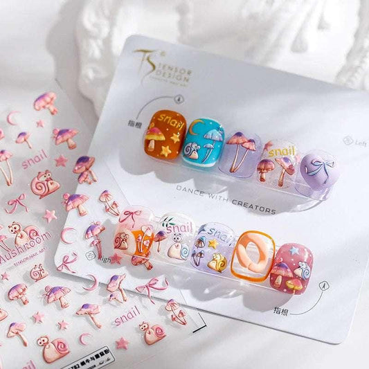 5D Snail & Mushroom Nail Art Stickers (227） - TensorNailArt