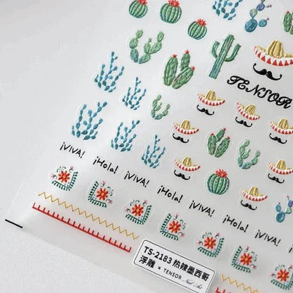 3D Cactus Nail Decals