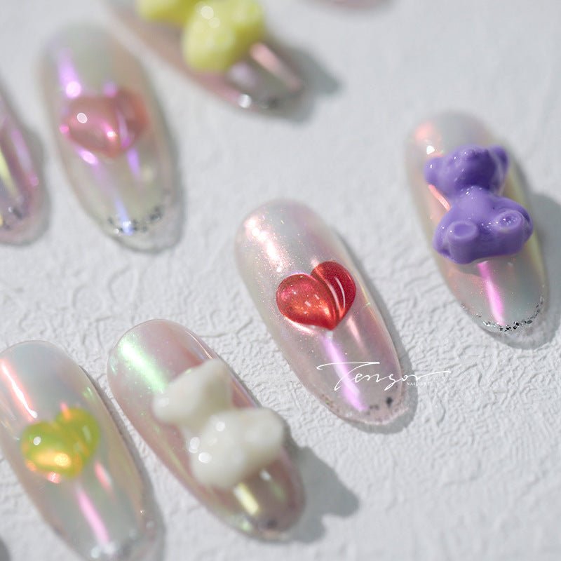 Colorful 3D Heart Nail Designs