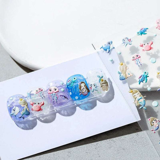 5D Dolphin Nail Stickers, Mermaid Nail Decals, Octopus Embossed (256）