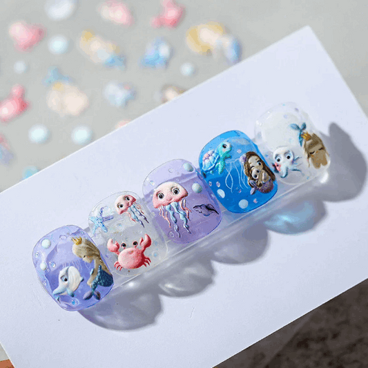 5D Dolphin Nail Stickers, Mermaid Nail Decals, Octopus Embossed (256）