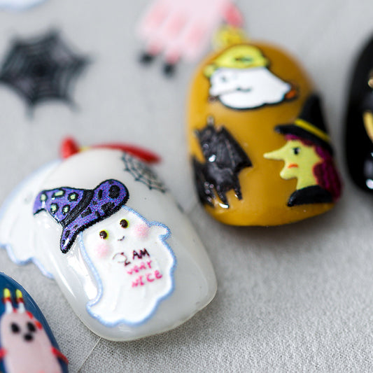 5D Halloween Nail Art Stickers: Witch, Ghost, Bat, Skull (351)