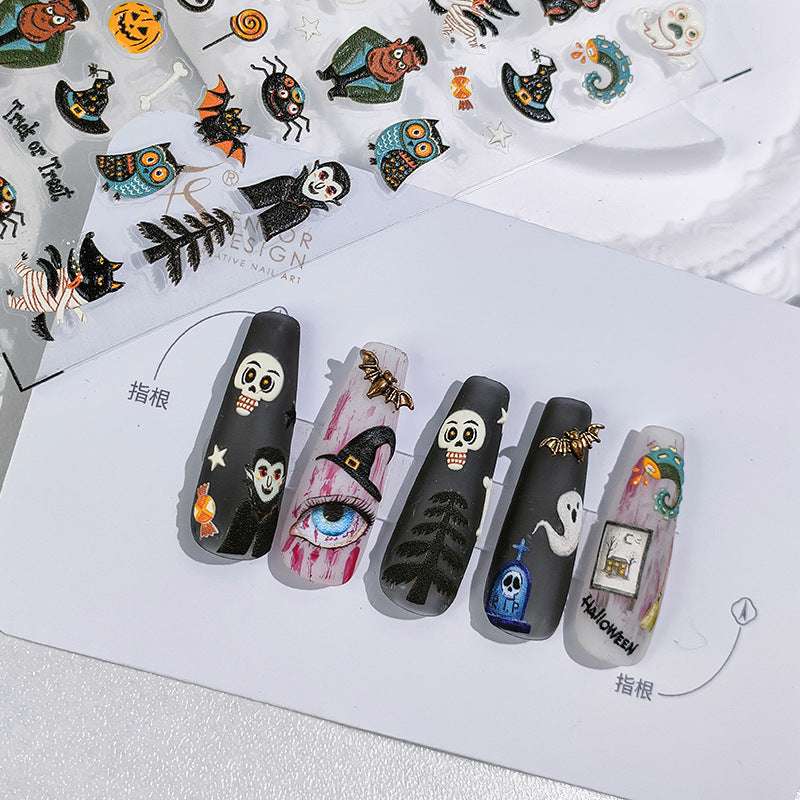 5D Halloween Nail Sticker, Ghost, Pumpkin Nail Art Decal (224) - TensorNailArt