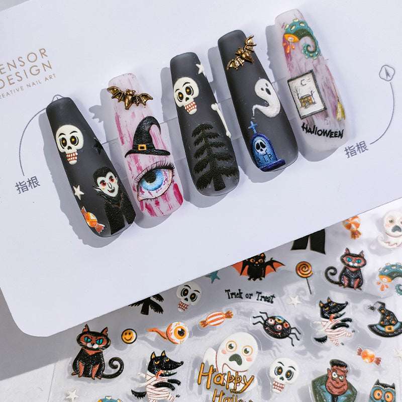 5D Halloween Nail Sticker, Ghost, Pumpkin Nail Art Decal (224) - TensorNailArt