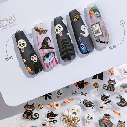 5D Halloween Nail Sticker, Ghost, Pumpkin Nail Art Decal (224) - TensorNailArt