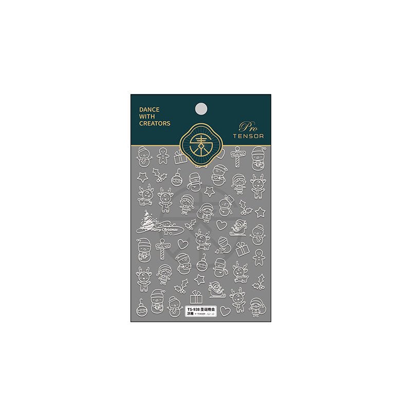 5D Hollow Christmas Nail Stickers, Deer Nail Decals, Gift Nail Art Stickers (373) - TensorNailArt