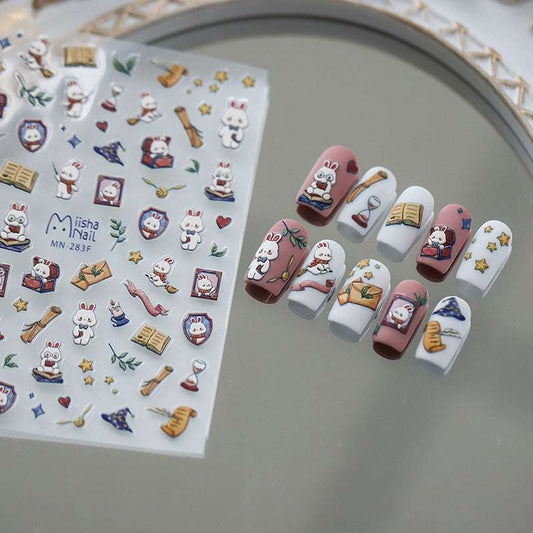 5D Magic Ribbit Nail Sticker, Bunny Embossed Nail Decal (392)