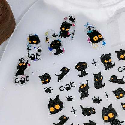Nail art stickers with black cat