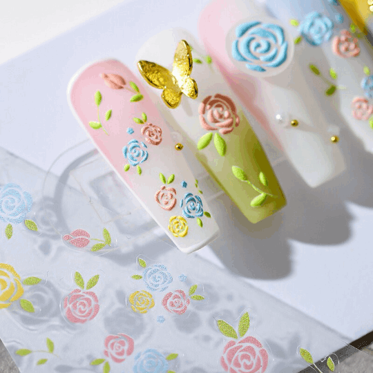 5D Multicolor Rose Nail Art Stickers