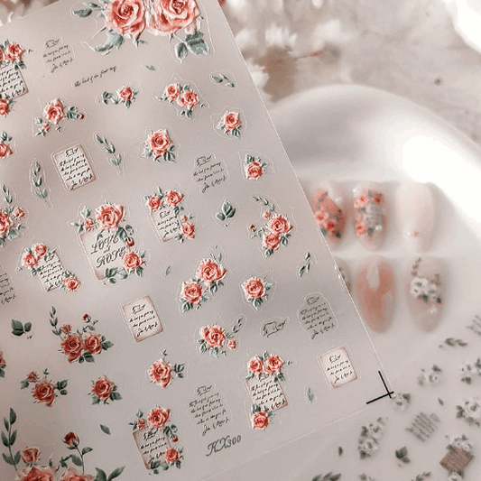 5D Red & White Rose Nail Art Stickers, Flowers Nails Decals (88) - TensorNailArt