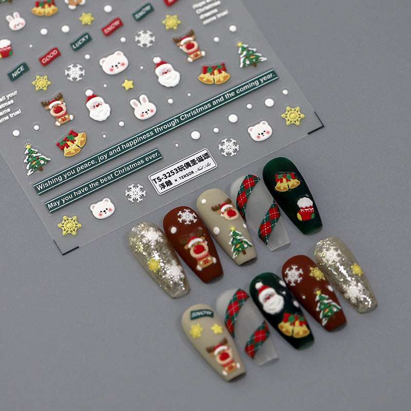Animal Christmas Nail Stickers, Holiday Designs Nail Art Decals (398) - TensorNailArt