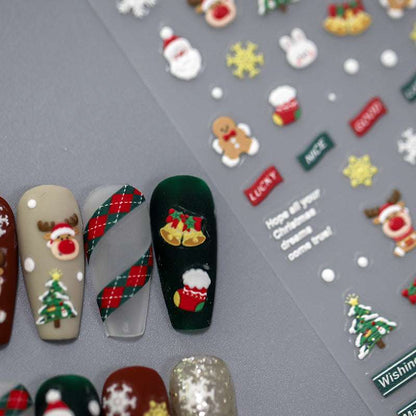 Animal Christmas Nail Stickers, Holiday Designs Nail Art Decals (398) - TensorNailArt