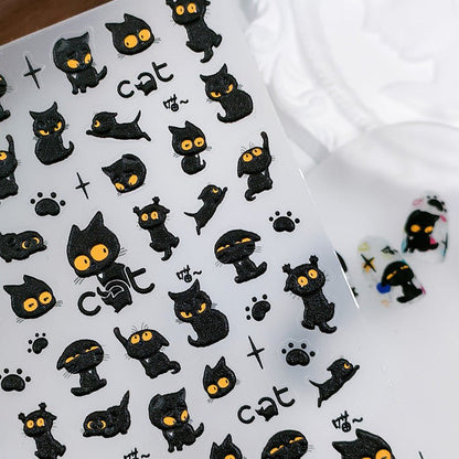 Black cat nail decals