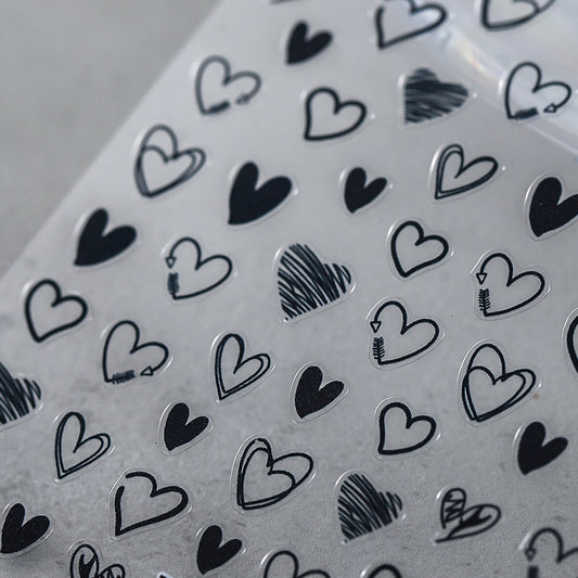 Black Hollow Heart Nail Art Decals