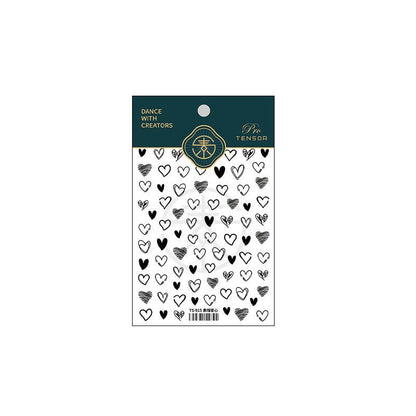 Black Heart Nail Art Stickers, Black Hollow Heart Nail Art Decals (459) - TensorNailArt