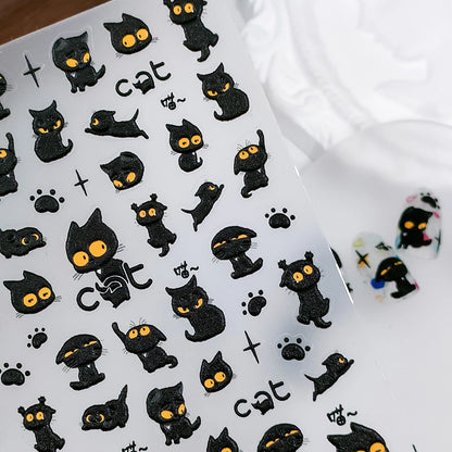 black cat stickers with yellow eyes
