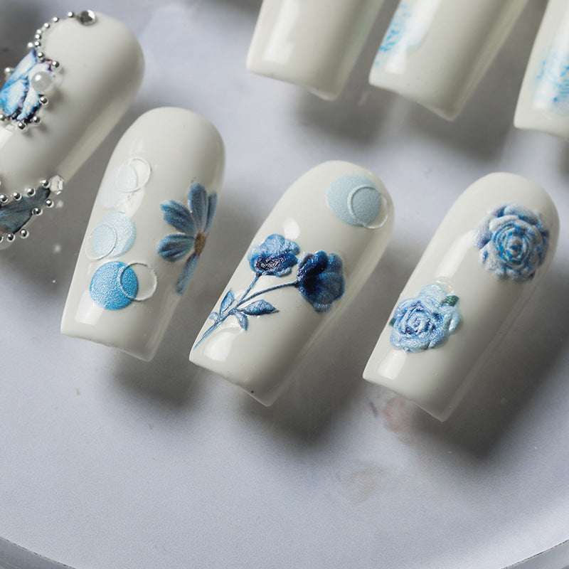 Blue Floral Nail Stickers