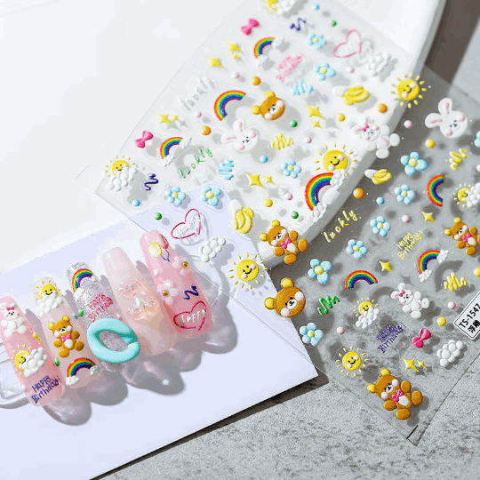 3D Rainbow Bear Nail Stickers