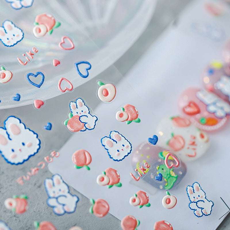 5D Bunny and Peach Nail Stickers