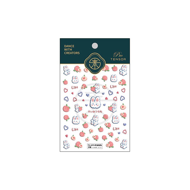5D Bunny and Peach Nail Stickers (41) - TensorNailArt