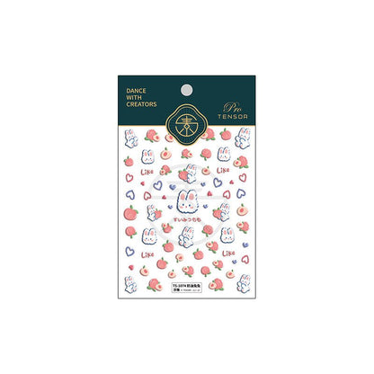5D Bunny and Peach Nail Stickers (41) - TensorNailArt