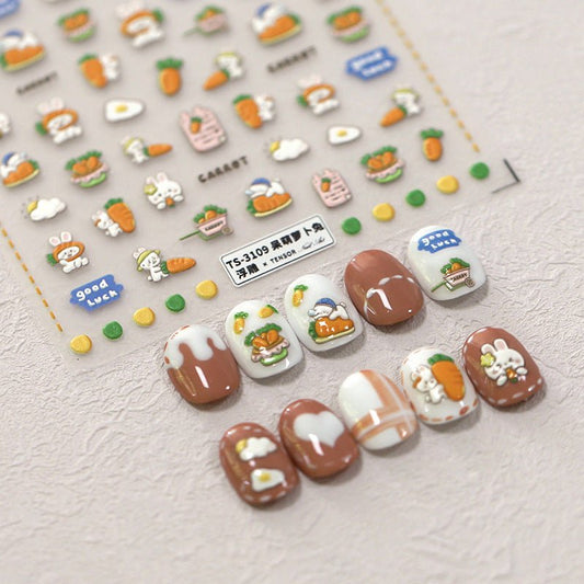 Carrot Rabbit Nail Art Stickers (379) - TensorNailArt