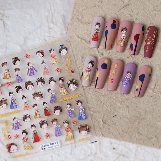 Chinese Tradition Girls Nail Art Stickers (391) - TensorNailArt