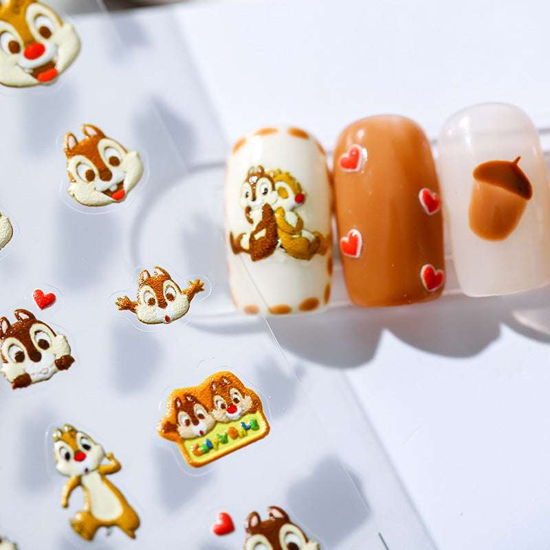 5D Nail Art Stickers, Cute Squirrel Nail Decals, Chipmunk Nail Stickers (6) - TensorNailArt