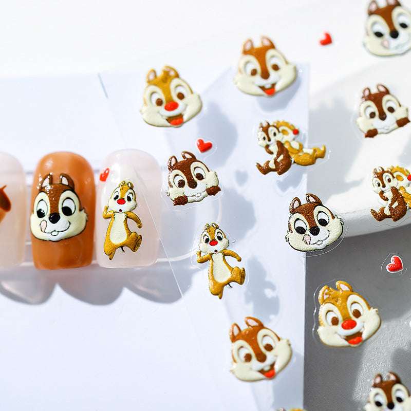 5D Nail Art Stickers, Cute Squirrel Nail Decals, Chipmunk Nail Stickers (6) - TensorNailArt