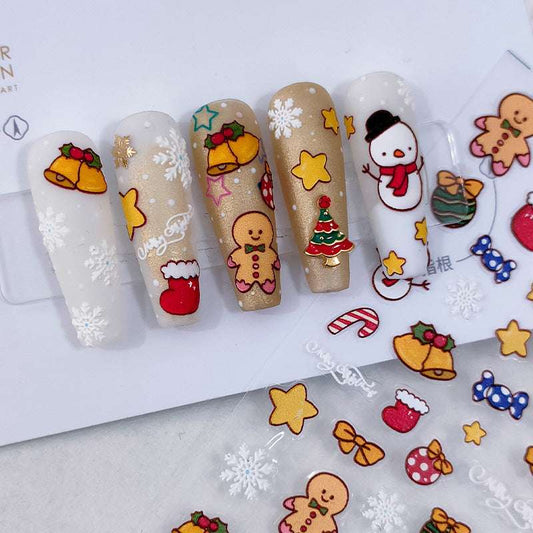 Christmas Gingerbread Men Nail Stickers, Holiday Design Nail Art Stickers (396) - TensorNailArt