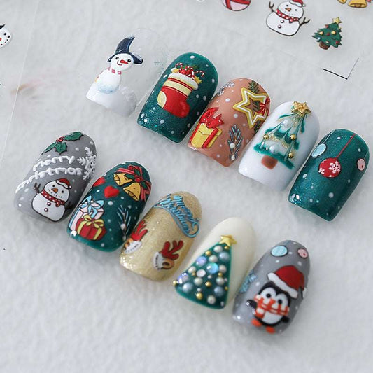 Festive Christmas Nail Sticker Set – Gingerbread, Santa, Snowman, Ornaments Nail Art Decals (399) - TensorNailArt