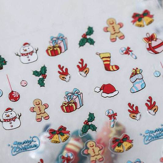 Festive Christmas Nail Sticker Set – Gingerbread, Santa, Snowman, Ornaments Nail Art Decals (399) - TensorNailArt