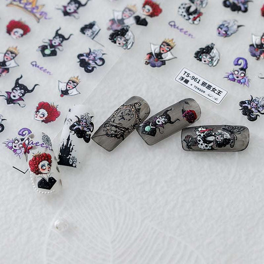 5D Evil Queen Nail Art Stickers, Character Nail Decals, Red Queen Nail (03) - TensorNailArt