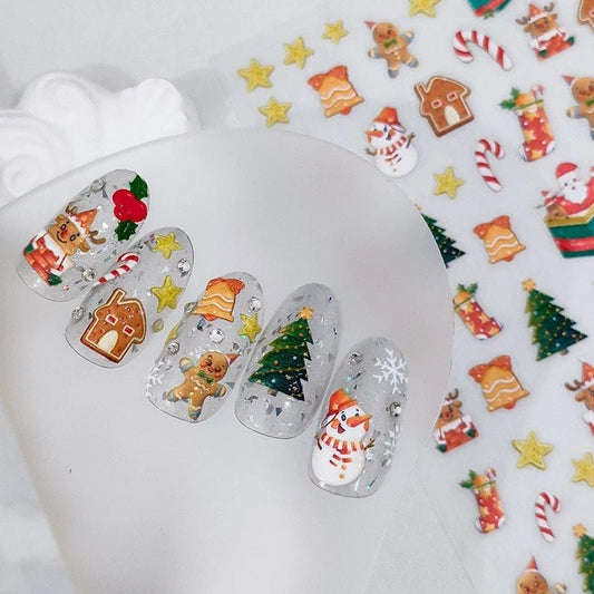 Gingerbread Man Nail Art Stickers, Snowman Nail Stickers (376) - TensorNailArt