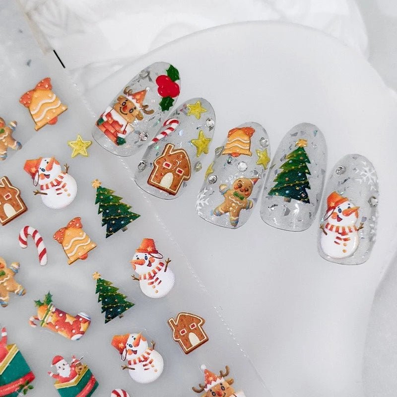 Gingerbread Man Nail Art Stickers, Snowman Nail Stickers (376) - TensorNailArt