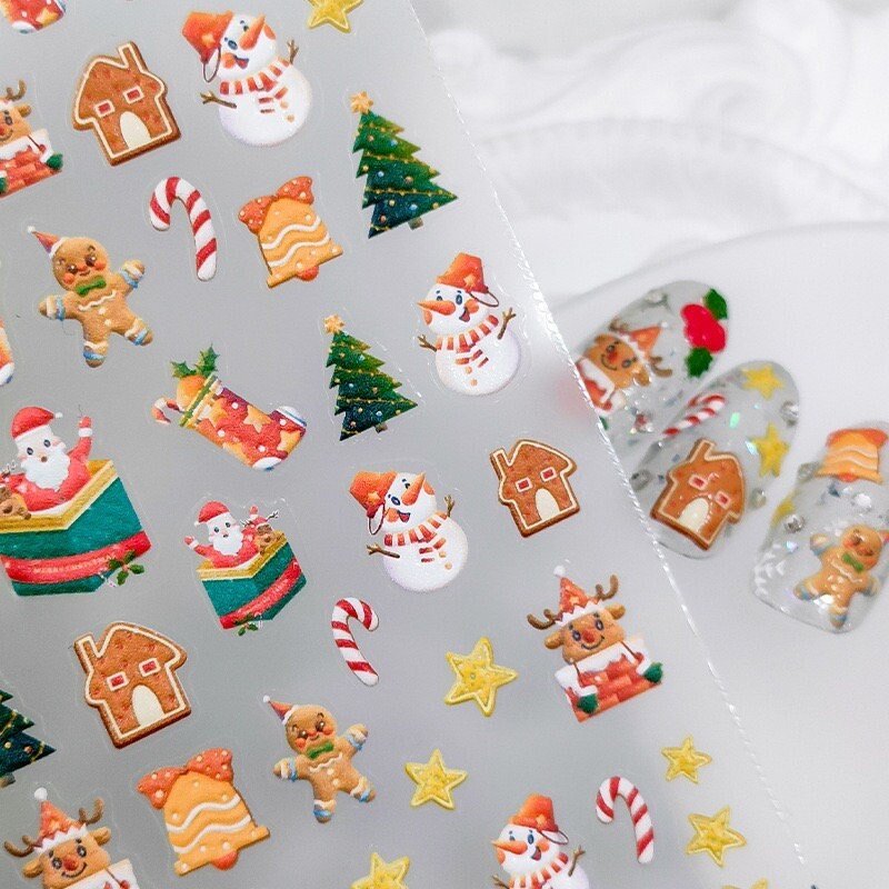 Gingerbread Man Nail Art Stickers, Snowman Nail Stickers (376) - TensorNailArt